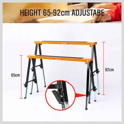2Pc Sawhorse Metal Folding Non-slip Surface Saw Horse 120KG Capacity