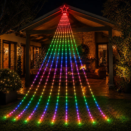 450 LED 9-Strand 5M RGB Waterfall Xmas Tree Lights Star 8 Modes Memory Outdoor