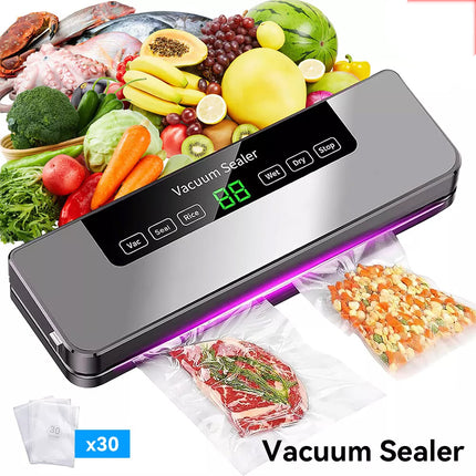 Automatic Vacuum Food Sealer Machine Build-in Cutter Dry Wet Mode & 30 Free Bags Grey