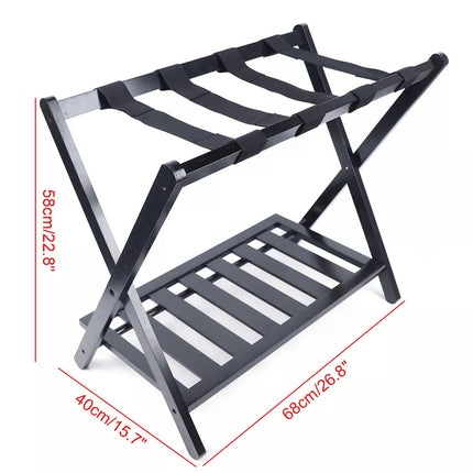 Folding Luggage Rack Bamboo Stand with Shelf Travel Suitcase Shoe Storage Holder