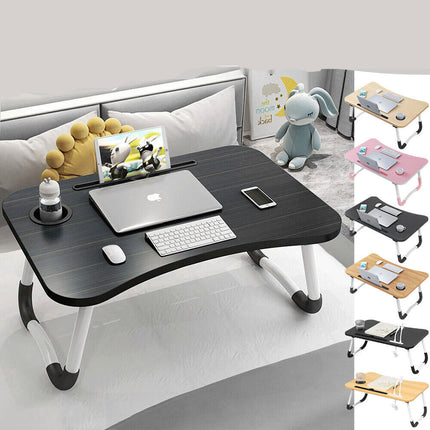 Laptop Bed Table Foldable Lap Standing Desk with Cup Slot for Indoor/Picnic Tray Black