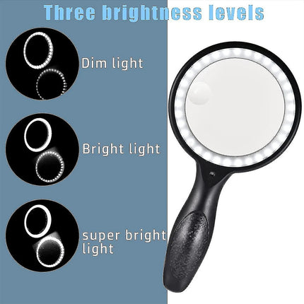 Handheld 5X/10X Magnifier Reading Magnifying Glass Jewelry Loupe With Light USB