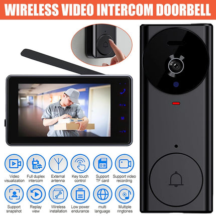 Wireless Video Doorbell Security Camera Ring Door Bell /W 4.3" Screen Intercom