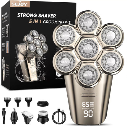 5 IN 1 7D Rotary Electric Shaver Rechargeable Bald Head Shaver Beard Trimmer Men