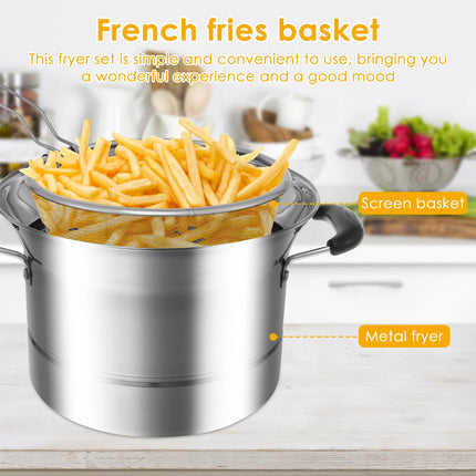 Deep Fryer Pot Stainless Steel Fryer Pot with Strainer Basket and Handle