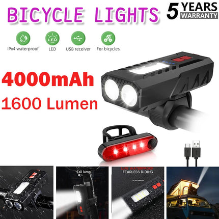 Waterproof Bicycle Bike Lights Front Rear Tail Light Lamp USB Rechargeable IPX4