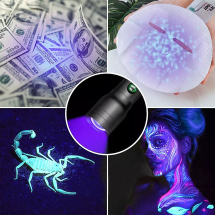 Zoom 395nm UV Light Blacklight Rechargeable Tactical LED Flashlight Lamp