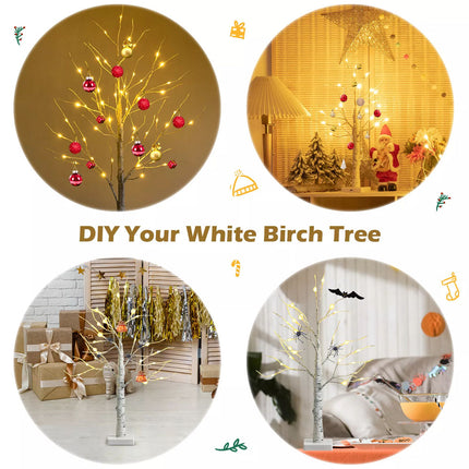 60cm Christmas Birch Twig Tree Tabletop Tree 24 Warm White LED Light Home Decor