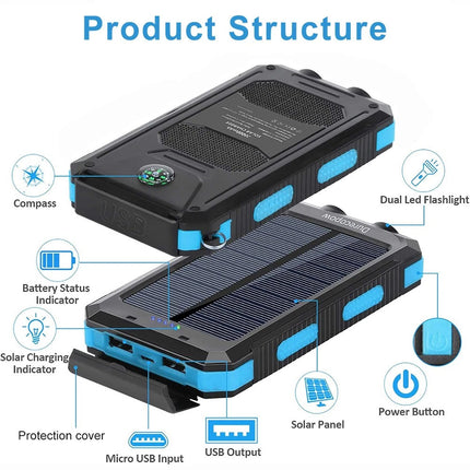 900000mAh Portable Solar Panel Dual USB External Battery Power Bank Pack Charger