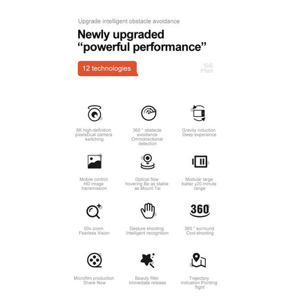 8K Camera Foldable Drone with Obstacle Avoidance and 3 Batteries - Black