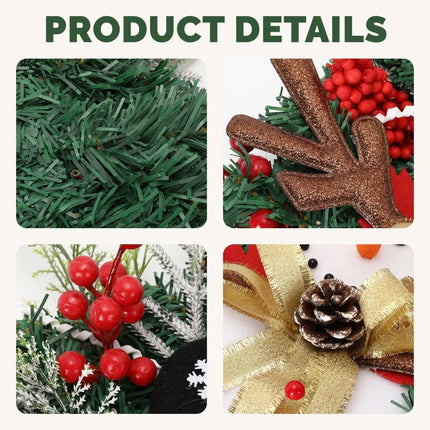 Snowman Christmas Wreath Artificial Front Door Garland Xmas Hanging Decoration