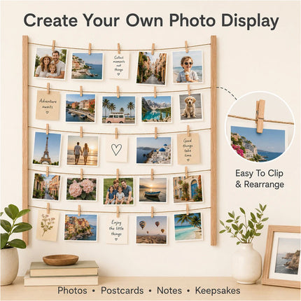Wooden Hanging Photo Display Collage Frame with Pegs 76 x 66cm
