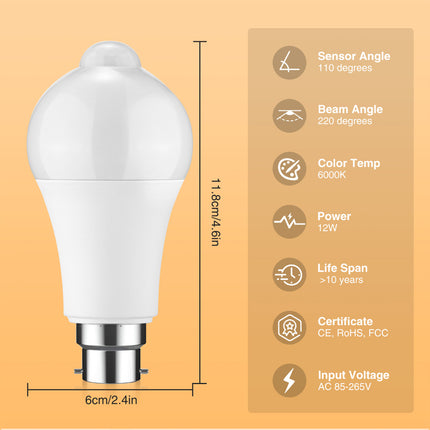 4X LED PIR Motion Sensor Light Bulbs B22 12W Smart Detector Globe Lamp