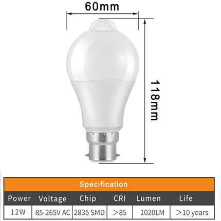 4X LED PIR Motion Sensor Light Bulbs B22 12W Smart Detector Globe Lamp