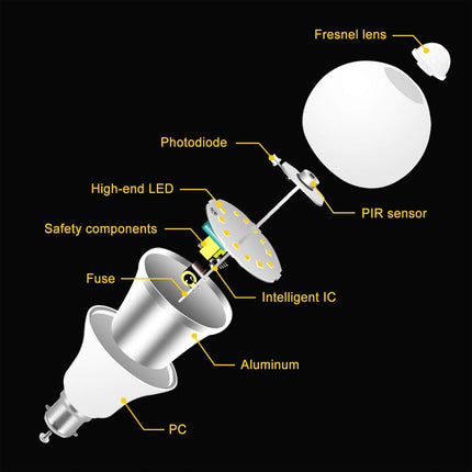 4X LED PIR Motion Sensor Light Bulbs B22 12W Smart Detector Globe Lamp