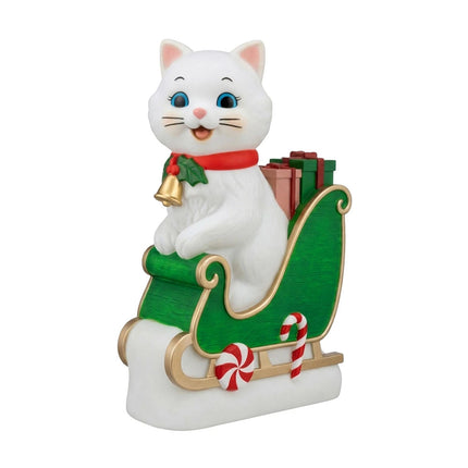 Christmas Cat in Sleigh Blow Mold Decoration 24" Lighted Festive Feline Kitty