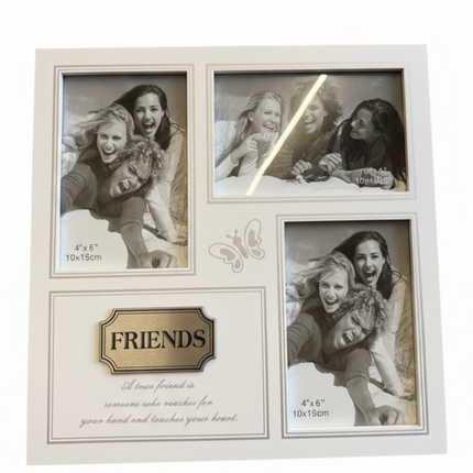 "Friends" Triple Photo Frame – 4"x6" Collage with Inspirational Quote