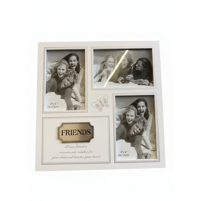 "Friends" Triple Photo Frame – 4"x6" Collage with Inspirational Quote