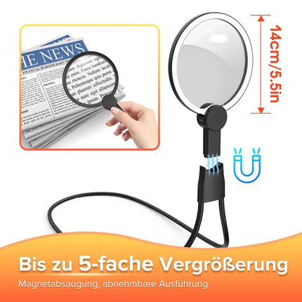 5X Extra Large Magnifying Glass With 24 LED Light Wearable Reading Magnifier NEW