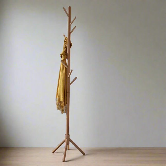 176cm Coat Hat Rack Stand Natural Solid Wood - Image 1