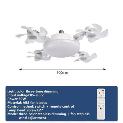 E27 LED Ceiling Fan Light Dimmer Function Ceiling Light Drone Shaped Fan 50cm