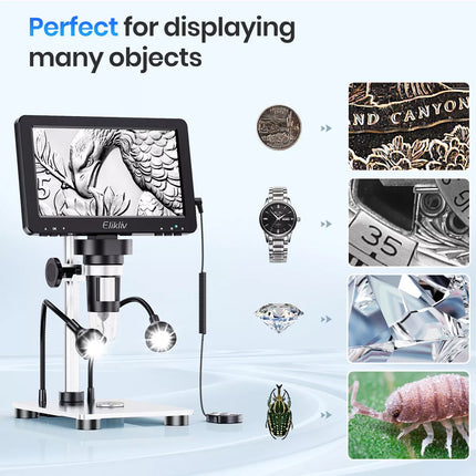 7" LCD Digital Microscope 10-1200X 1080P Coin Magnifier for Adults