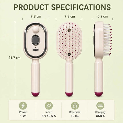Rechargeable Mist Hair Brush Scalp Massager Detangling Comb USB-C 3-in-1