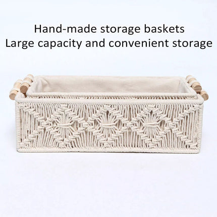Hand Woven Square Storage Basket Desktop Organizer for Cosmetics Snack Office  (Large)
