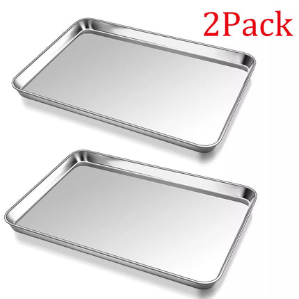 2Pack Stainless Steel Baking Tray Set Non-Stick Sheet Oven Bakeware Plate BBQ 40*30*2.5cm