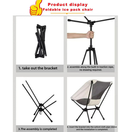 Folding Camping Chair with Cooler Bag Compact Fishing Outdoor Stool Backrest