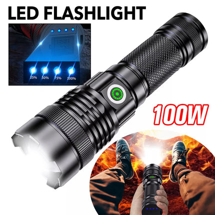 100000 Lumen Battery Rechargeable LED Torch Flashlight Camping Work Spotlight