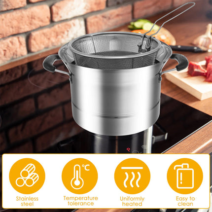 Deep Fryer Pot Stainless Steel Fryer Pot with Strainer Basket and Handle