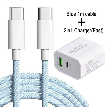 Blue + Charger Apple Iphone 15 16 Cable Charger Charging Fast Pro Max Plus Ipad Type C Adapter