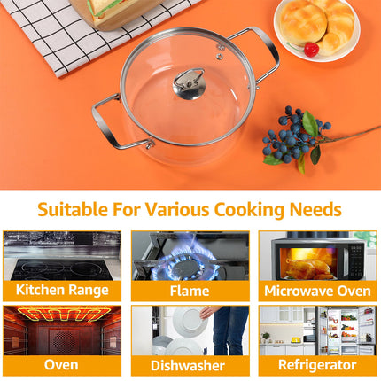 Glass Cooking Pot 3.5L Heat Resistant Simmer Pot Clear Glass Pots (L)