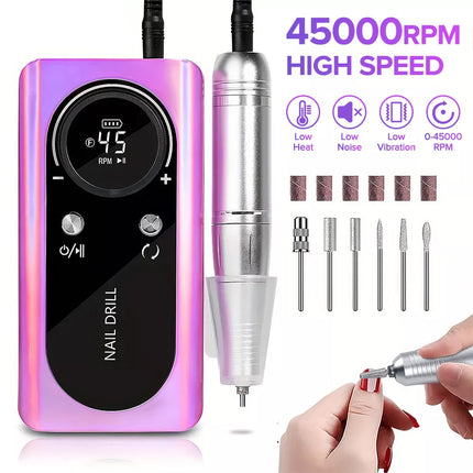 45000RPM Rechargeable Portable Nail Drill File Machine Manicure Pedicure Art