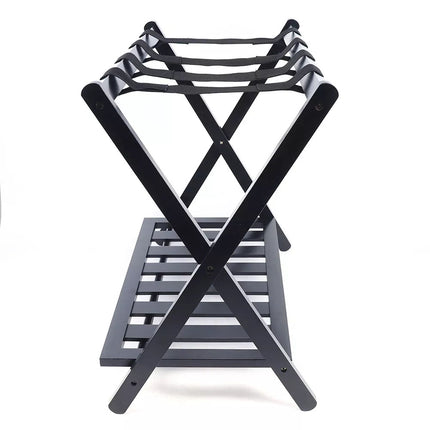Folding Luggage Rack Bamboo Stand with Shelf Travel Suitcase Shoe Storage Holder