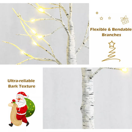 60cm Christmas Birch Twig Tree Tabletop Tree 24 Warm White LED Light Home Decor