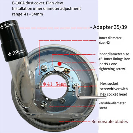 Dust Extractor Clear Shroud, Grinding Dust Cover For Angle Hand Grinder 4/5"