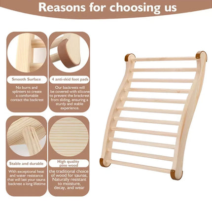 Sauna Backrest S-Shape Support Natural Wooden Ergonomic Design Sauna Chair