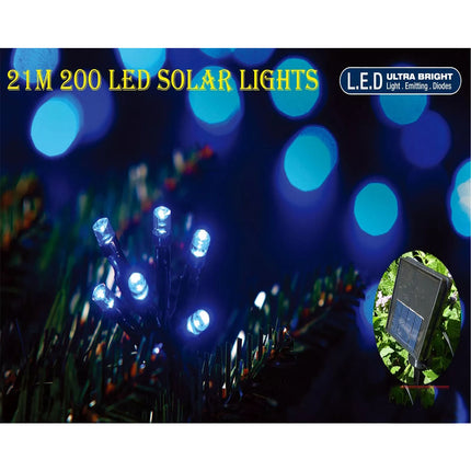 200 LED 20.9M Blue Solar Christmas Wedding Party Fairy String Lights