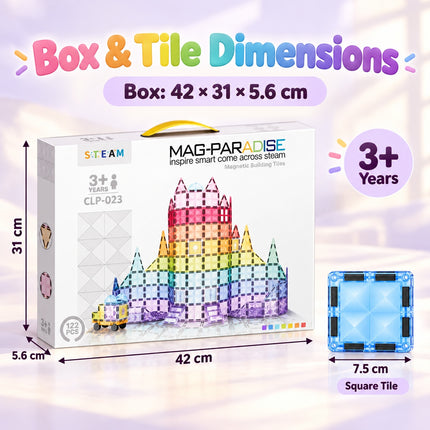 122 Pcs Magnetic Tiles Castle Kids Building Blocks 3D Construction Christmas Gift Toy