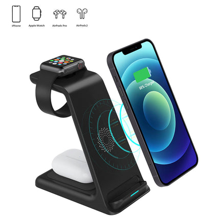 3 in 1 Fast Wireless Charger Vertical Station iPhone Apple Watch AirPods Black