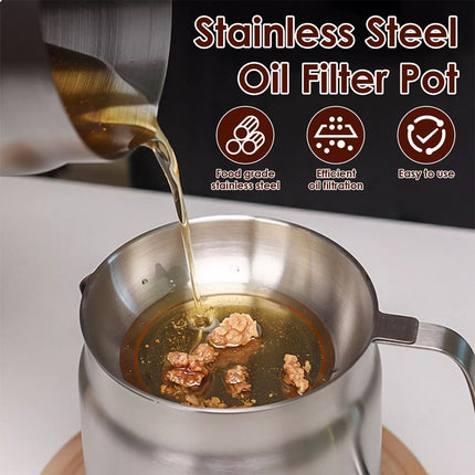 Oil Filter Pot Stainless Steel Oil Strainer Pot with Lid and Fine Mesh leNxU  (1.5L (with bombing basket))