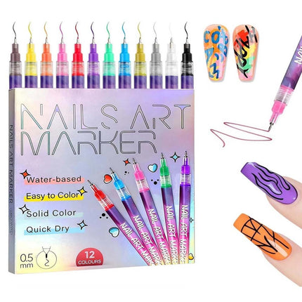 12Pcs 3D Nail Art Drawing Pen Waterproof Painting Liner Drawing Embellishing