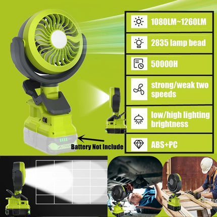 Portable Fan for Ryobi P108 18V Battery Cordless Fan with LED Light for Camping