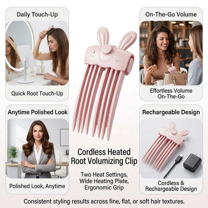 2Pcs Electric Cordless Heated Hair Volume Clip - Root Clips for Curly Hair Volume White+Pink