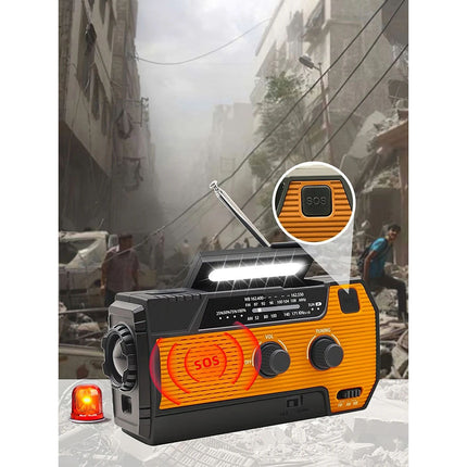 Emergency Wind Up Solar Radio Hand Crank Power Bank FMAM Charger Torch 4000mAh