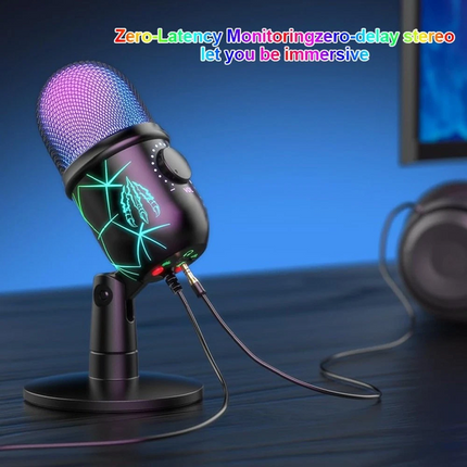USB Microphone Noise Cancellation Condenser RGB Gaming Mic for PC Laptop Android