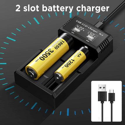 18650 Battery Charger 2 Bay Battery Charger LCD Display For Rechargeable Battery