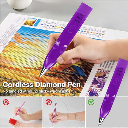 Cordless Electric Diamond Painting Pen Art Vacuum Pen Portable Rechargeable Nail Art Purple